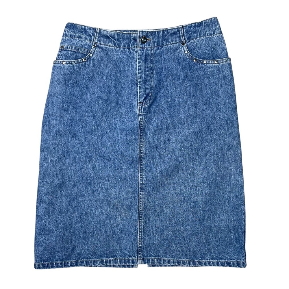 💙 Vintage Y2K Faded Glory Denim Skirt Rhinestone Studded Medium Wash 6